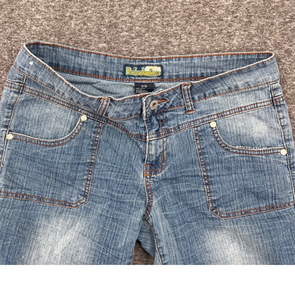 Peace Love‎ Happiness Womens Denim Bermuda Shorts Medium Wash Y2K Size 9/10